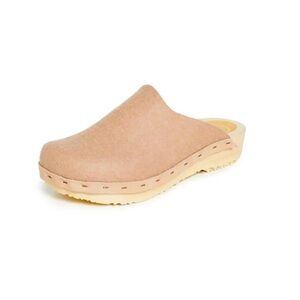 No.6 Sz 39 Women's Tan Slip-On Felt Clogs on Wood Base